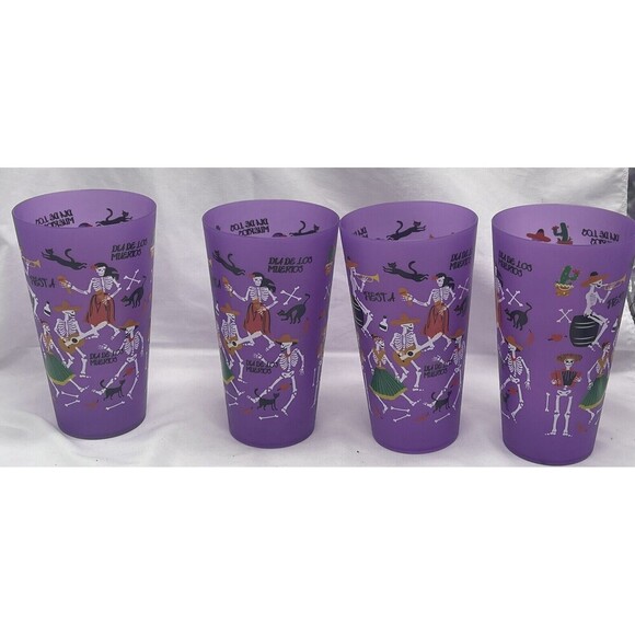 Halloween Dia De Los Muertos Cups Purple Set Of 4 - Picture 1 of 11